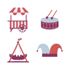 Vintage Carnival Circus Icon Collection. Isolated On White Background. Vector Illustration.