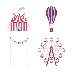 Vintage Carnival Circus Icon Collection. Isolated On White Background. Vector Illustration.