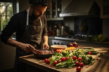  Man Preparing and Sharing Vegan Meal in Modern Kitchen  - Powered by Adobe