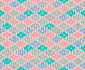 Japanese Pastel Diamond Flower Vector Seamless Pattern