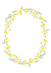 水彩で描いた可愛いミモザライン