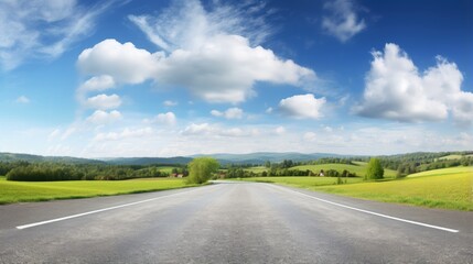 asphalt road panorama in countryside on sunny spring day