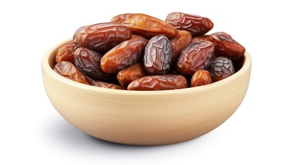 Obraz premium Bowl of pitted dates isolated on white background, top view