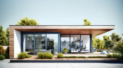 Fotobehang Window roller illustration - modern house with terrace, 3D illustration © HN Works