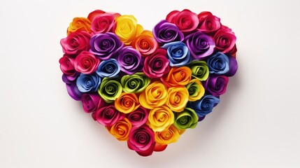 lgbt rainbow drawn heart roses on white background. LGBT equal rights movement and valentine's day and gender equality concept. Copy space. - obrazy, fototapety, plakaty