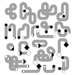 Collection of Abstract minimalist geometric elements with zen arch bohemian silhouettes. Black outline rainbows with circles and rhombus vector boho style in different shapes on white background