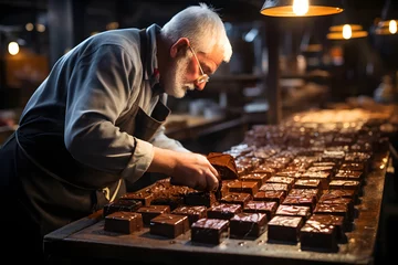 Fotobehang Chocolatier at work, creative process. © mitarart