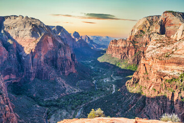 Beautiful landscapes, views of incredibly picturesque rocks, and mountains in Zion National Park,...