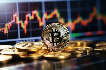 bitcoin investment and blue graph graph and number fluctuation graph background Good financial ideas for success or challenge by Generative AI