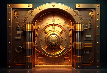 Fotobehang Bank vault  vault for money and gold bars. The massive door of the Federal Reserve Bank. AI generative. © serperm73