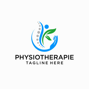 physical therapy design vector, physiotherapy logo design concept with hand and leaf nature healthy, medical icon.