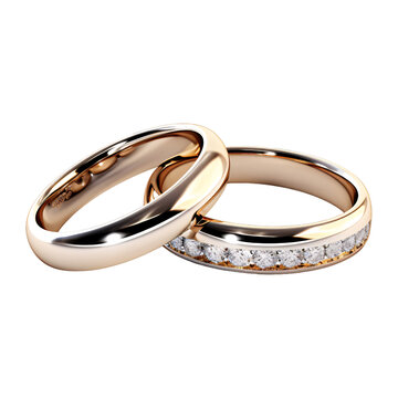 a two white gold wedding rings isolated on a transparent background, golden engagement rings clipart image PNG