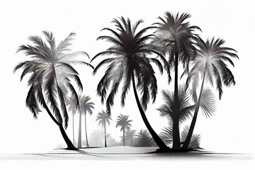 Silhouettes of palm trees on a white background. Abstract illustration.