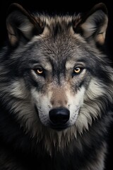 wolf - closeup portrait isolated on black background - obrazy, fototapety, plakaty