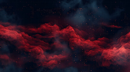 Red digital waves of clouds or smoke, in the shape of sound waves on a black background - obrazy, fototapety, plakaty