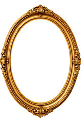 Antique round oval gold picture mirror frame isolated on transparent or white background PNG