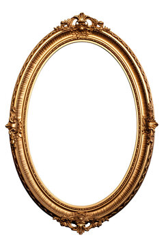 Antique Round Oval Gold Picture Mirror Frame Isolated On Transparent Or White Background PNG