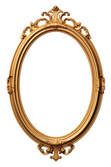 Antique round oval gold picture mirror frame isolated on transparent or white background PNG