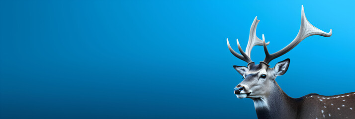 Portrait of a young deer on a blue background, advertising banner, web banner, Place for your text, copy space, empty space, Generative AI