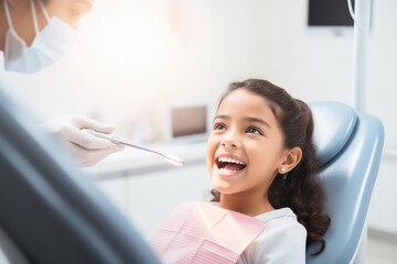 Indian girl getting dental treatment - obrazy, fototapety, plakaty