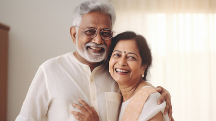 Senior couple giving happy expression.