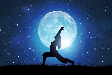 Obraz na płótnie Canvas Woman silhouette in yoga pose on Moon background