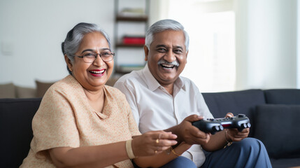 Senior indian couple giving happy expression.