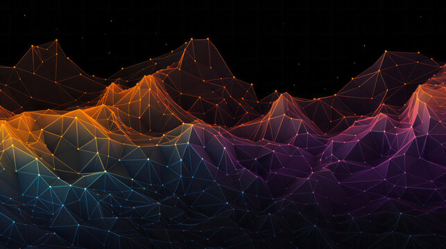 Fototapeta Colorful digital facet design in the shape of sound waves or mountain on black background