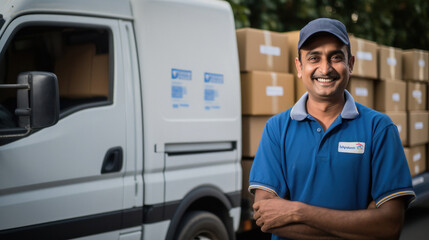 Indian deliverer man giving happy expression.