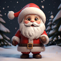 3d Render, Cute Santa Claus Christmas Background with Snow falling.