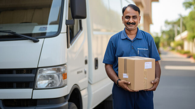 Indian deliverer man giving happy expression