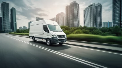 Fotobehang Delivery Van moving on highway © PRASANNAPIX