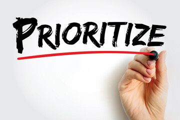 Prioritize - determine the order for dealing with according to their relative importance, text concept background