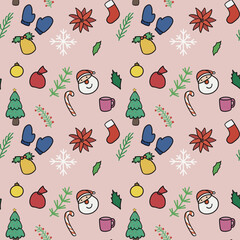 New Year, Christmas seamless pattern. Vector  for design of wrapping paper, fabric and other.