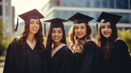 A group of girl graduates student, smiling