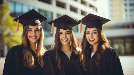 A group of girl graduates student, smiling
