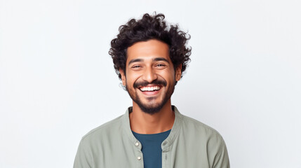 young indian happy man on white background