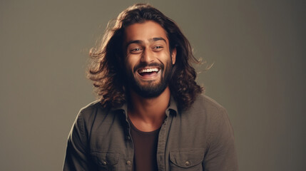young indian man with long hair - obrazy, fototapety, plakaty