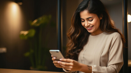 young indian woman using smartphone