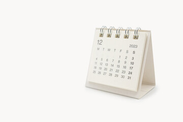 Simple desk calendar for December 2023 isolated on white background. Calendar concept with copy space.