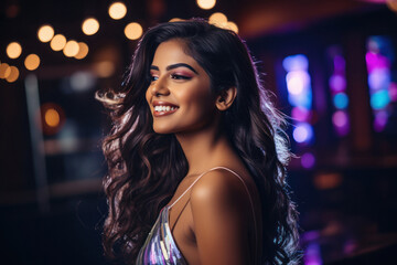 young indian woman at party night