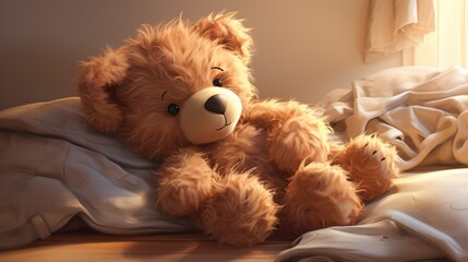 A captivating digital illustration of a teddy bear that radiates comfort and nostalgia, highlighting its plush fur, stitched features, and lifelike charm, as if taken with an HD camera