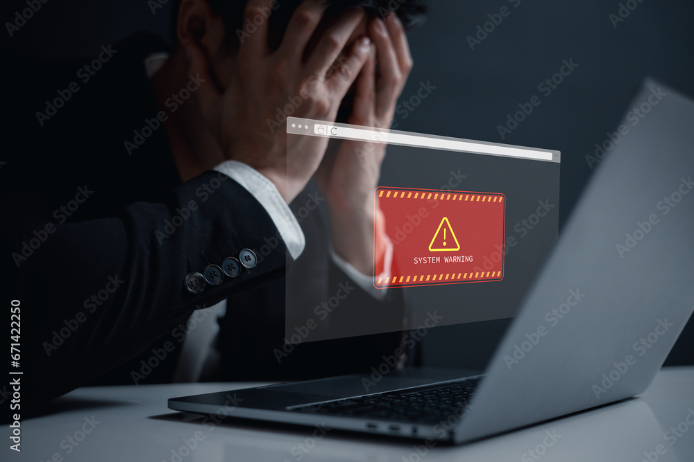 Poster system warning hacked alert, cyber attack on computer network.data protection concept. concept of cy