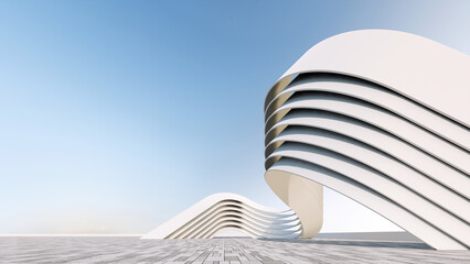 futuristic architecture in the form of waves layered layers. 3D illustration render
