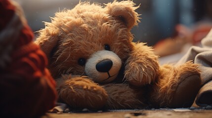 A captivating portrayal of a teddy bear that embodies the essence of coziness and affection, showcasing its plushy softness, expressive eyes, and lovable character, as if taken with an HD camera