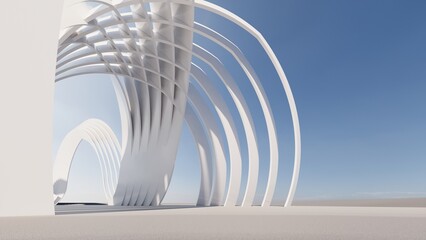 futuristic architecture in the form of waves layered layers. 3D illustration render