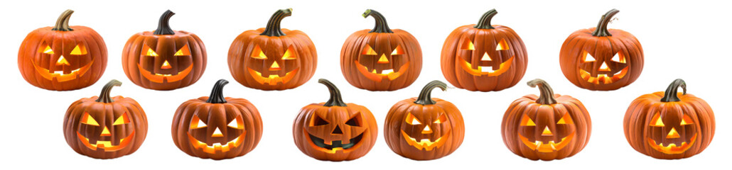 Fototapeta premium Halloween pumpkins collection isolated on transparent background 
