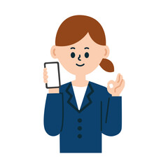 ビジネスパーソン　スマートフォン　OK スーツ　女性　イラスト　仕事