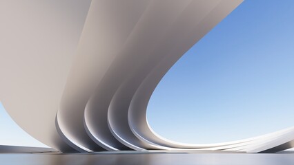 futuristic architecture in the form of waves layered layers. 3D illustration render