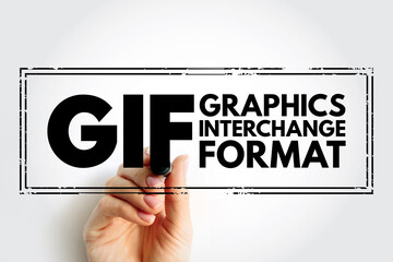 GIF Graphics Interchange Format - type of bitmap image format, acronym text stamp concept background